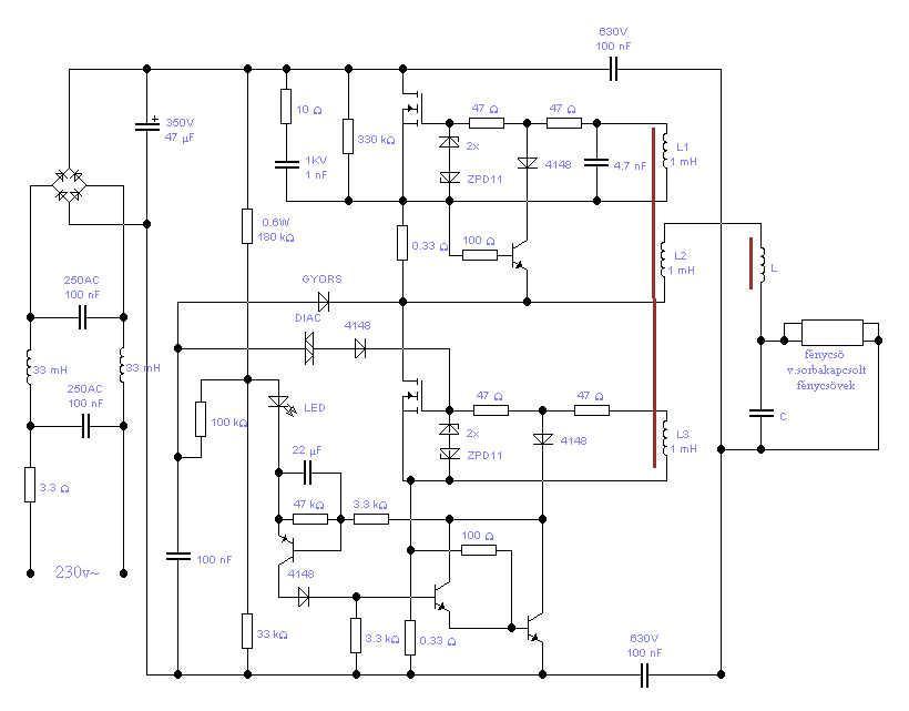 sajat 2 pontos f&eacute;nycs&ouml;elektronika kapcsol&aacute;si rajza